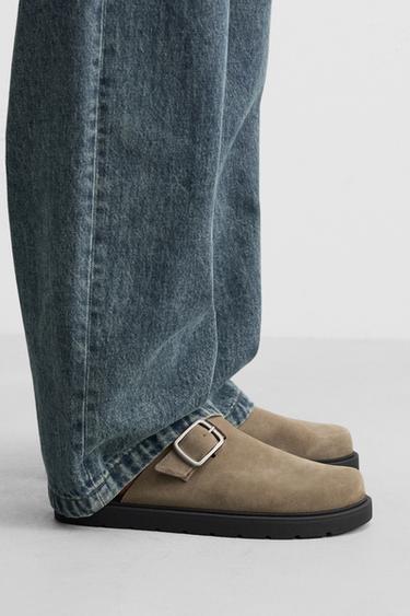 BUCKLED LEATHER CLOGS - Khaki Green by Zara - Image 0