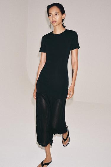 LONG KNIT DRESS WITH MATCHING DETAIL - Navy blue by Zara