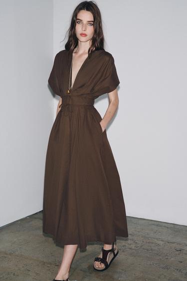 ZW COLLECTION MIDI DARTED DRESS - Brown by Zara