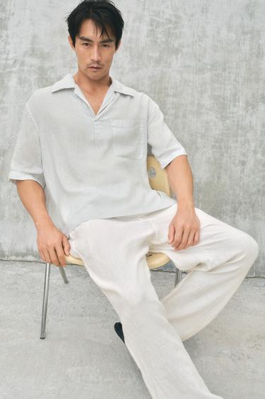 100% LINEN RELAXED FIT TROUSERS - White by Zara