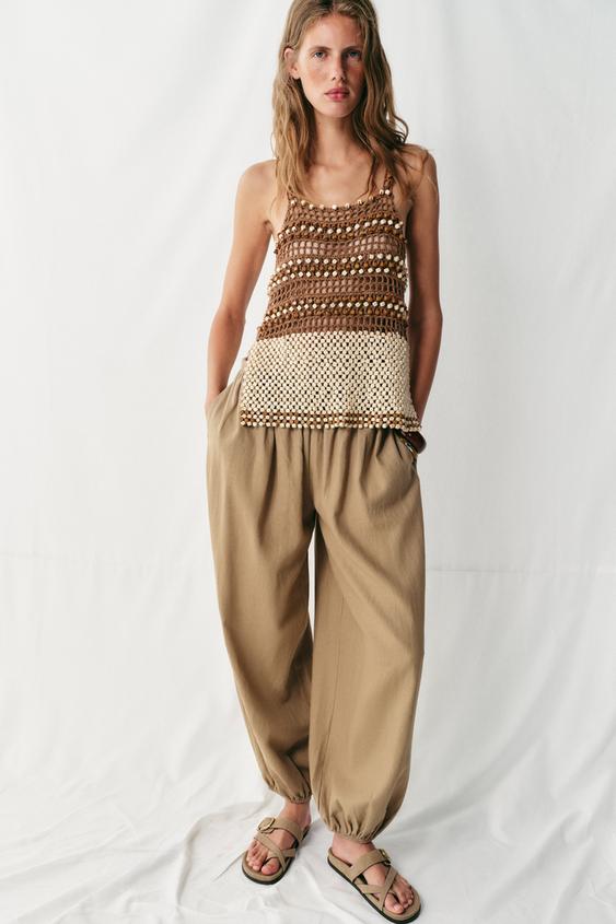 LINEN BLEND SAROUEL TROUSERS - Sand by Zara - Image 0