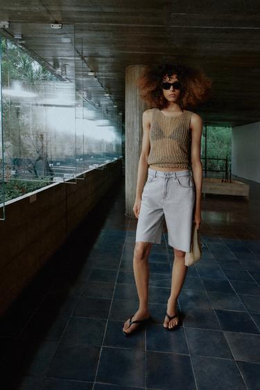 100% LINEN CUTWORK TOP - Straw by Zara