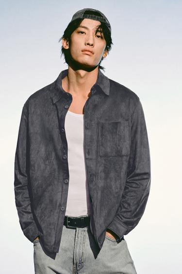 LIGHTWEIGHT FAUX SUEDE OVERSHIRT - Grey by Zara