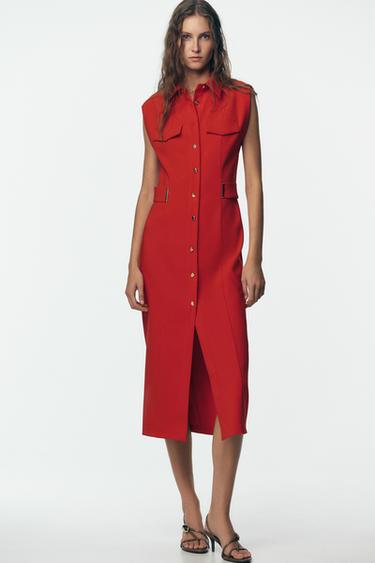CREPE MIDI FITTED DRESS - Red by Zara