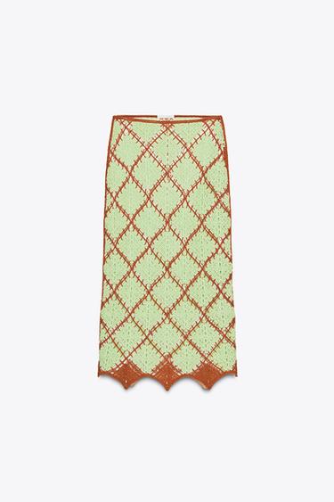 CROCHET MIDI SKIRT - Light green by Zara - Image 0