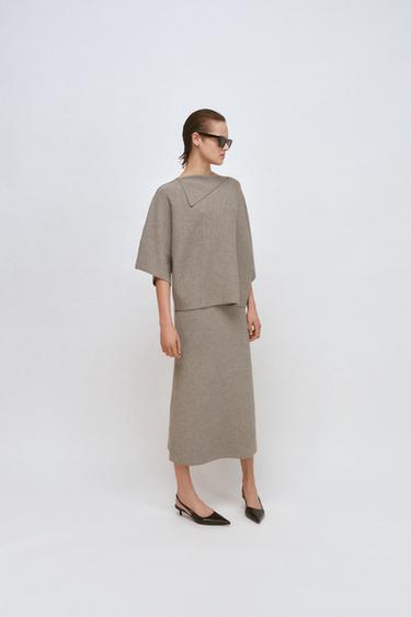 KNIT JUMPER WITH LAPEL COLLAR - Sand / Marl by Zara
