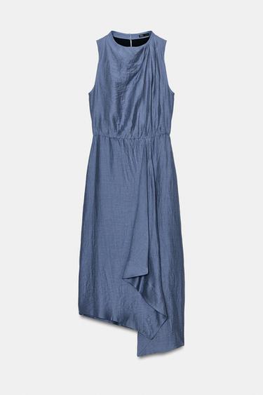 LINEN BLEND SLEEVELESS MIDI DRESS - Faded blue by Zara