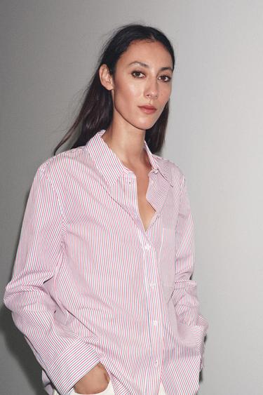 ZW COLLECTION STRIPED POPLIN SHIRT - red/navy by Zara