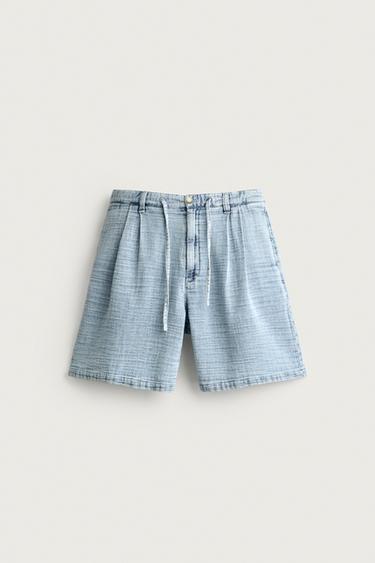 SOFT-TOUCH PLEATED BERMUDA SHORTS - Light blue by Zara