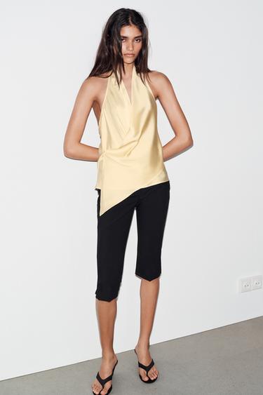 SATIN HALTER TOP - Yellow by Zara