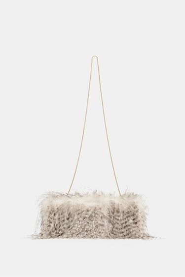 FAUX FUR CLUTCH BAG - Grey by Zara