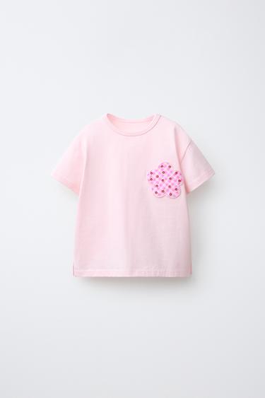 FLORAL APPLIQUÉ T-SHIRT - Pink by Zara