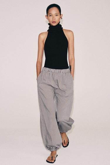 ZW COLLECTION STRIPED SAROUEL TROUSERS - Brown-Blue by Zara