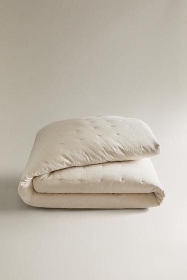LINEN AND COTTON QUILTED BEDSPREAD - Ecru by Zara