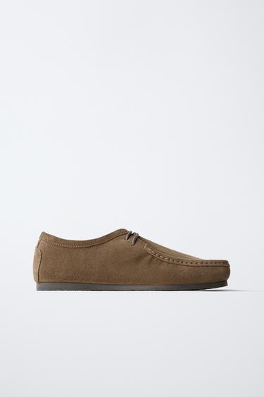 TOPSTITCHED LEATHER SHOES - Grey by Zara