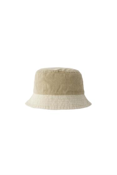 COLOUR BLOCK BUCKET HAT - ecru/khaki by Zara