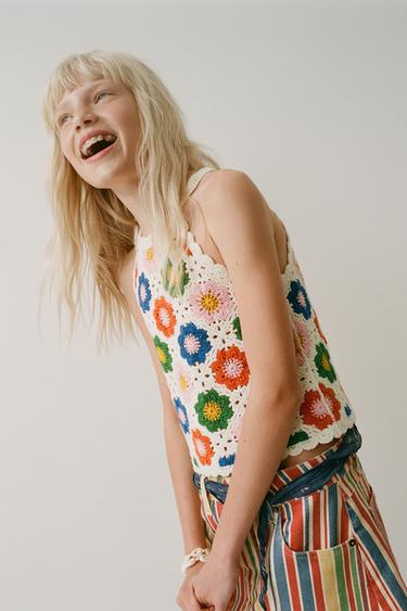 FLORAL CROCHET KNIT TOP - Multicoloured by Zara