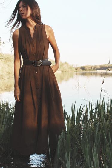 MIDI DRESS WITH BELT - Brown by Zara - Image 0