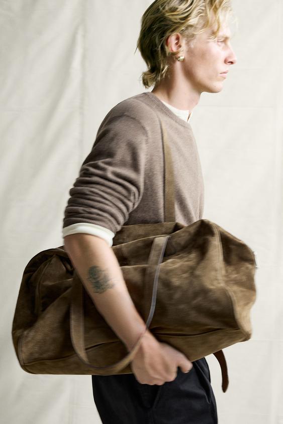 LEATHER TRAVEL BAG - Khaki Green by Zara - Image 0