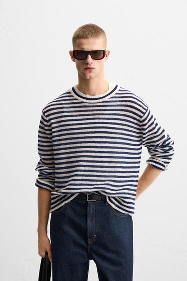 STRIPED JACQUARD SWEATER - Navy blue by Zara - Image 0
