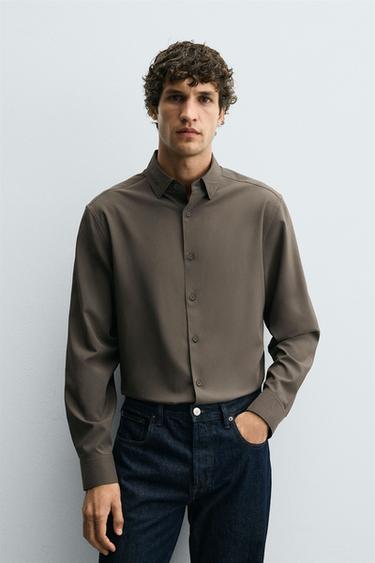 STRETCH SHIRT - Taupe grey by Zara