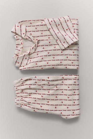 6-14 YEARS/ CHERRY AND FLOWER PRINT SHIRT AND TROUSERS PYJAMAS - Ecru by Zara