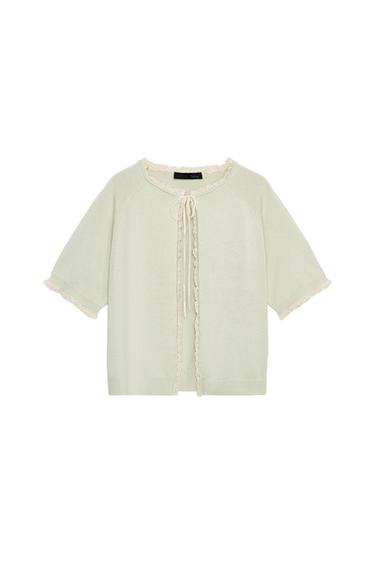LACE BOW CARDIGAN - Pastel green by Zara