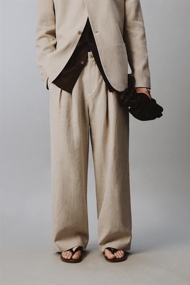 RELAXED FIT PLEATED SUIT TROUSERS - Light beige by Zara