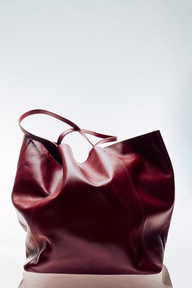 LEATHER TOTE BAG - Red by Zara