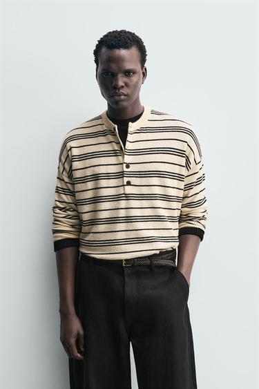 STRIPED HENLEY JUMPER - Ecru by Zara