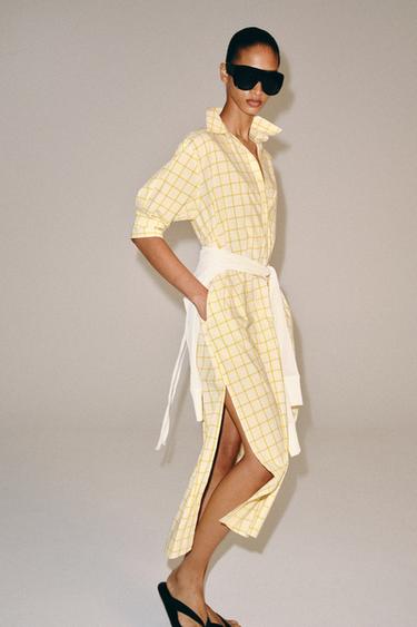 ZW COLLECTION CHECK SHIRT DRESS - Yellow by Zara