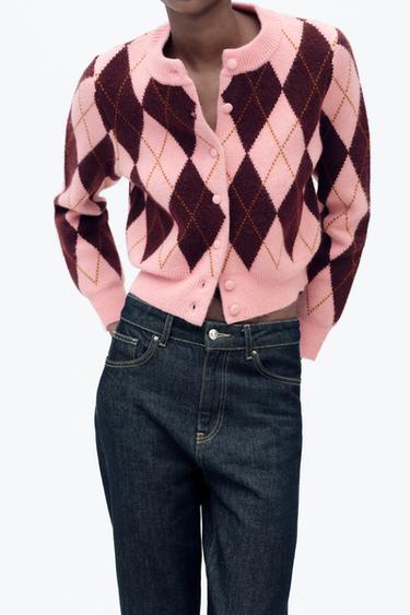 ARGYLE JACQUARD CARDIGAN - Pink by Zara - Image 0