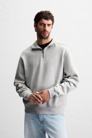 BASIC QUARTER-ZIP SWEATSHIRT - Grey marl by Zara