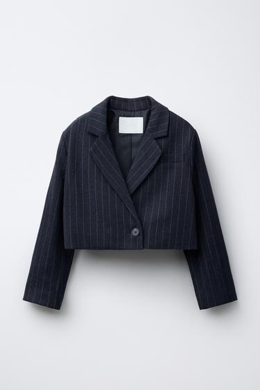 PINSTRIPE CROPPED BLAZER - Navy blue by Zara - Image 0