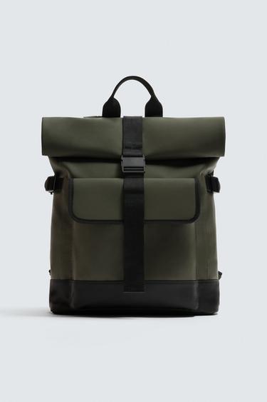 RUBBERISED FLAP BACKPACK - Khaki Green by Zara