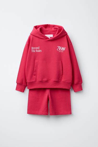 SLOGAN HOODIE AND BERMUDA SHORTS SET - Pink by Zara - Image 0