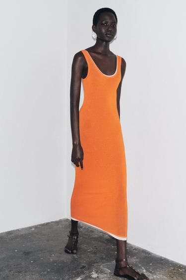 DOUBLE LAYER TRIM KNIT MAXI DRESS - Tangerine by Zara