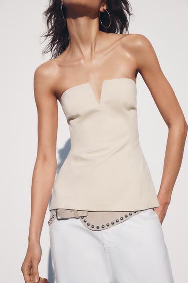 STRAPLESS TOP - Beige by Zara