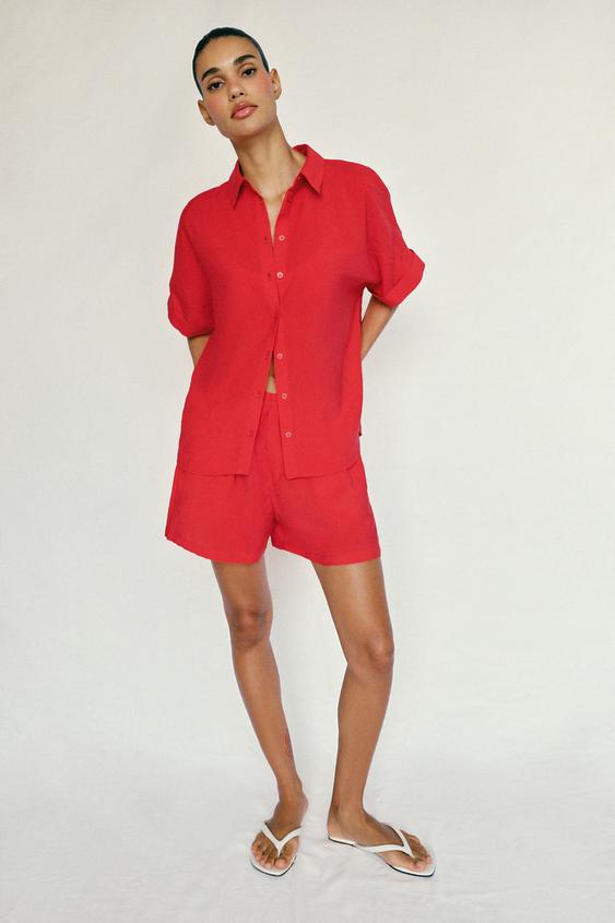 SHORT SLEEVE FLOWING SHIRT - Red by Zara - Image 0