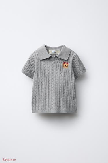 BUTTERBEAR © CABLE-KNIT POLO SHIRT - Grey marl by Zara