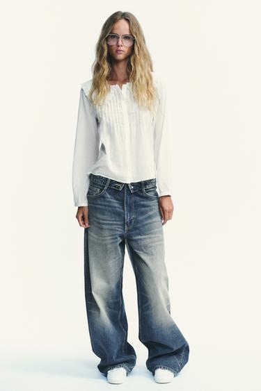 EMBROIDERED PETER PAN COLLAR SHIRT - Oyster-white by Zara