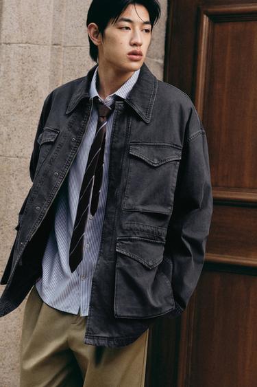 WASHED COTTON TEXTURED PARKA - Light indigo by Zara