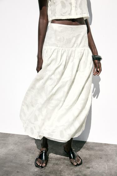 TEXTURED MIDI SKIRT - White by Zara