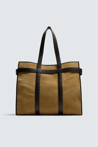 LEATHER TOTE BAG - Caramel Brown by Zara