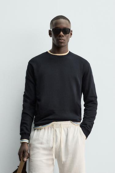 REGULAR FIT COTTON - LINEN JUMPER - Dark navy by Zara