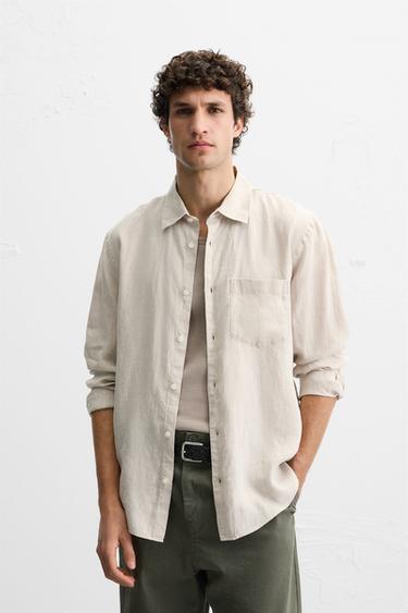 100% LINEN SHIRT - Light beige by Zara