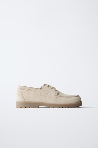 SUEDE DECK SHOES - Ecru White by Zara
