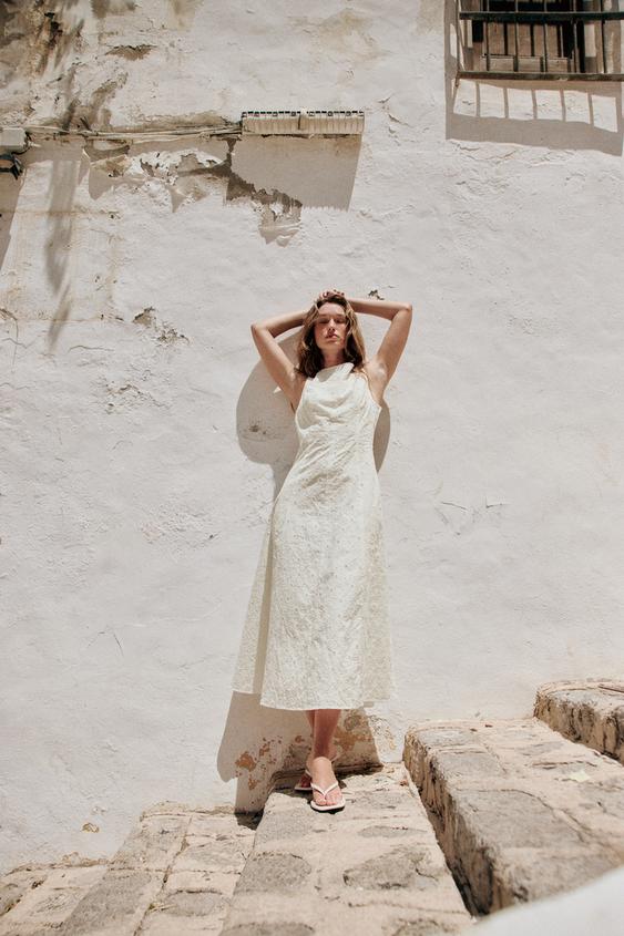 MIDI DRESS WITH CUTWORK EMBROIDERY - White by Zara - Image 0