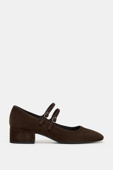 SUEDE HEELED BALLERINA SHOES - Brown by Zara