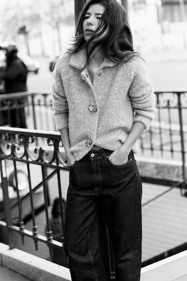 FAUX FUR KNIT JACKET WITH FLOWER BUTTONS - Mink by Zara - Image 0